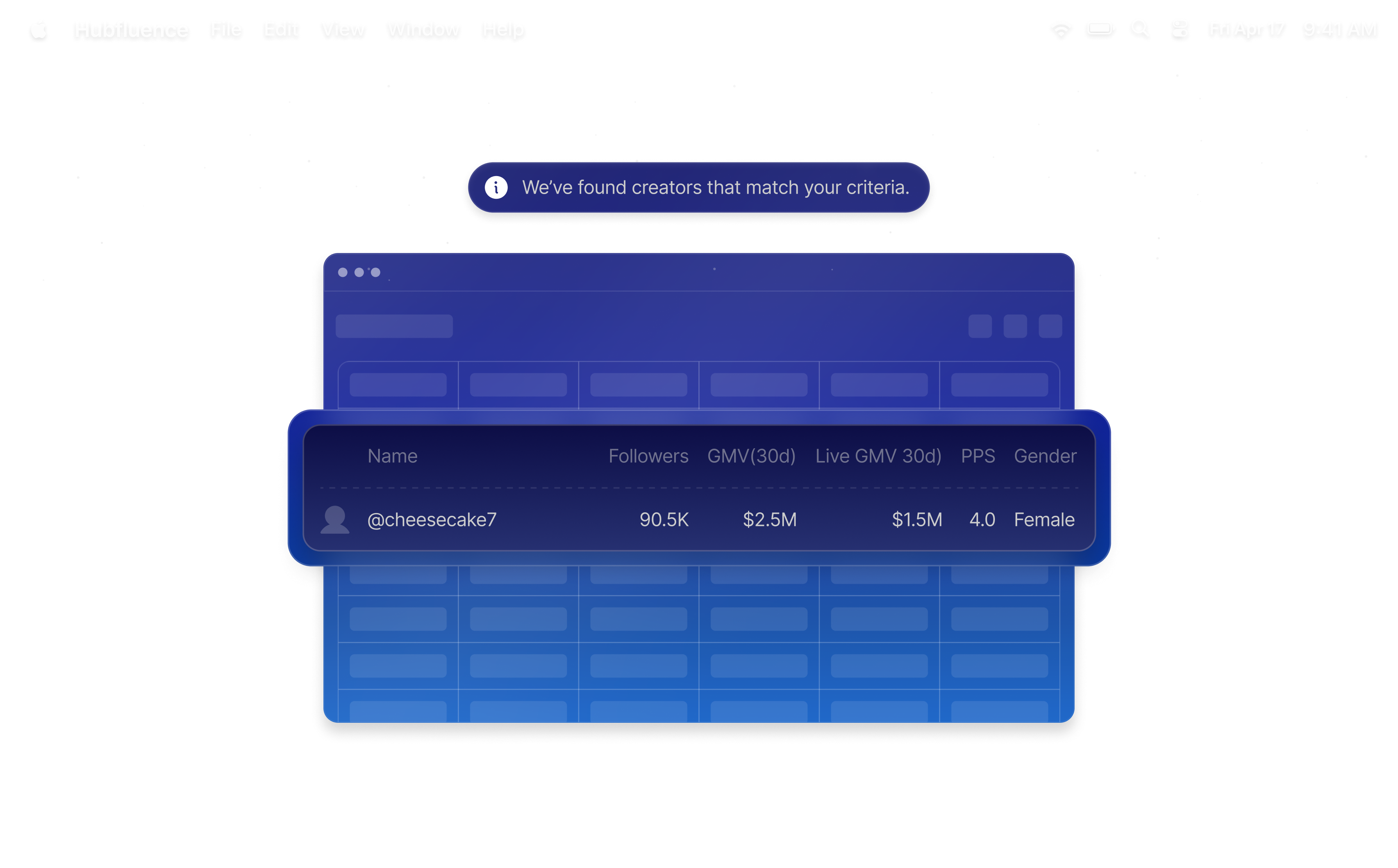 Hubfluence creator database search